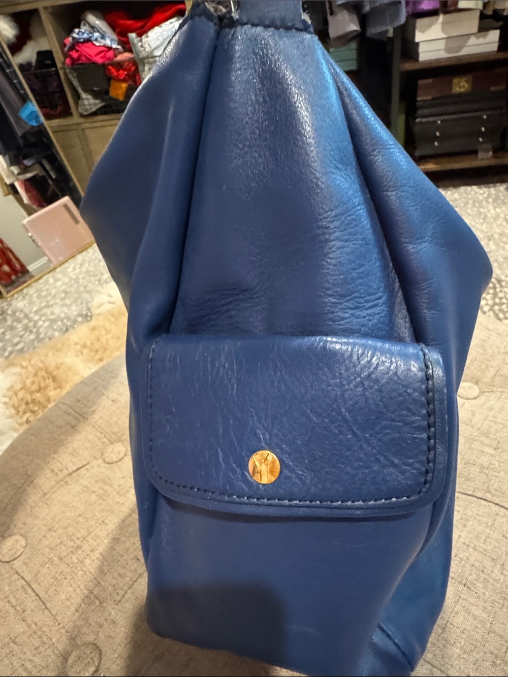 Yves Saint Laurent Navy Blue Leather Shoulder Bag - Picture 7 of 9